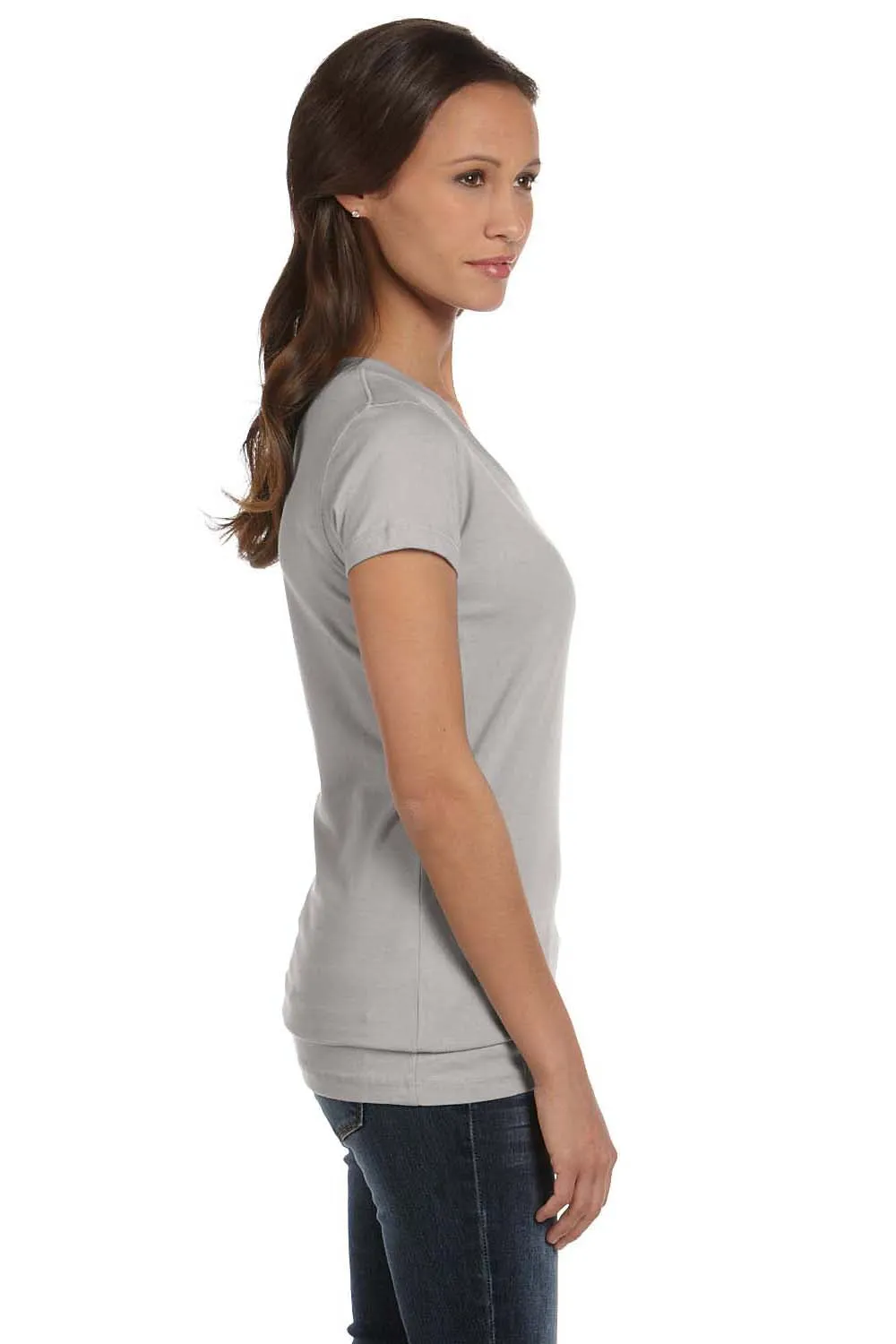 Bella   Canvas Womens Jersey Short Sleeve V-Neck T-Shirt - Heather Grey