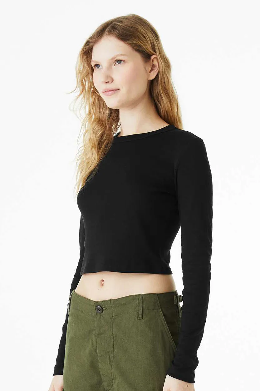 Bella   Canvas Womens Micro Rib Long Sleeve Crewneck T-Shirt - Solid Black Blend