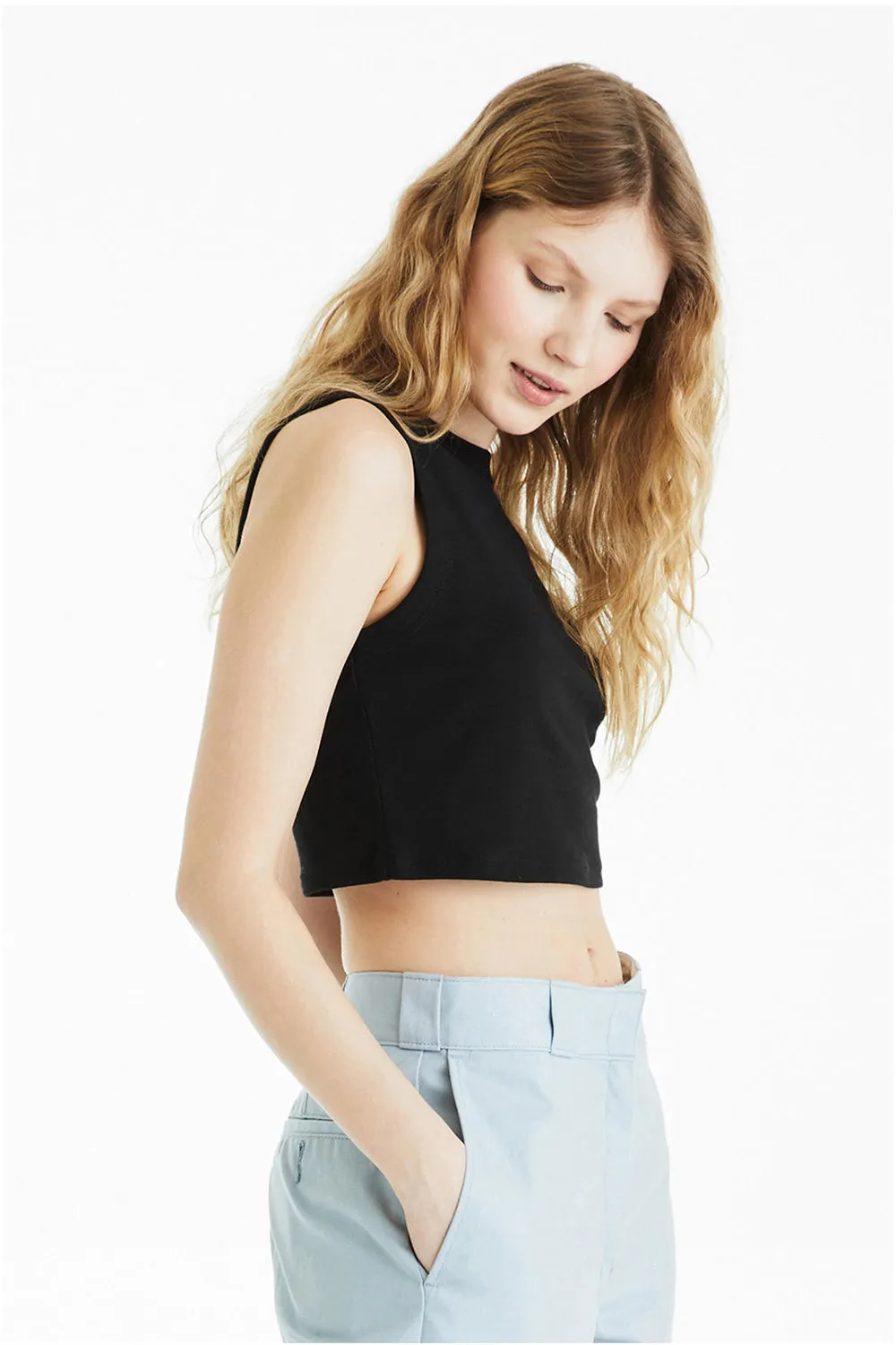 Bella   Canvas Womens Micro Ribbed Muscle Crop Tank Top - Black