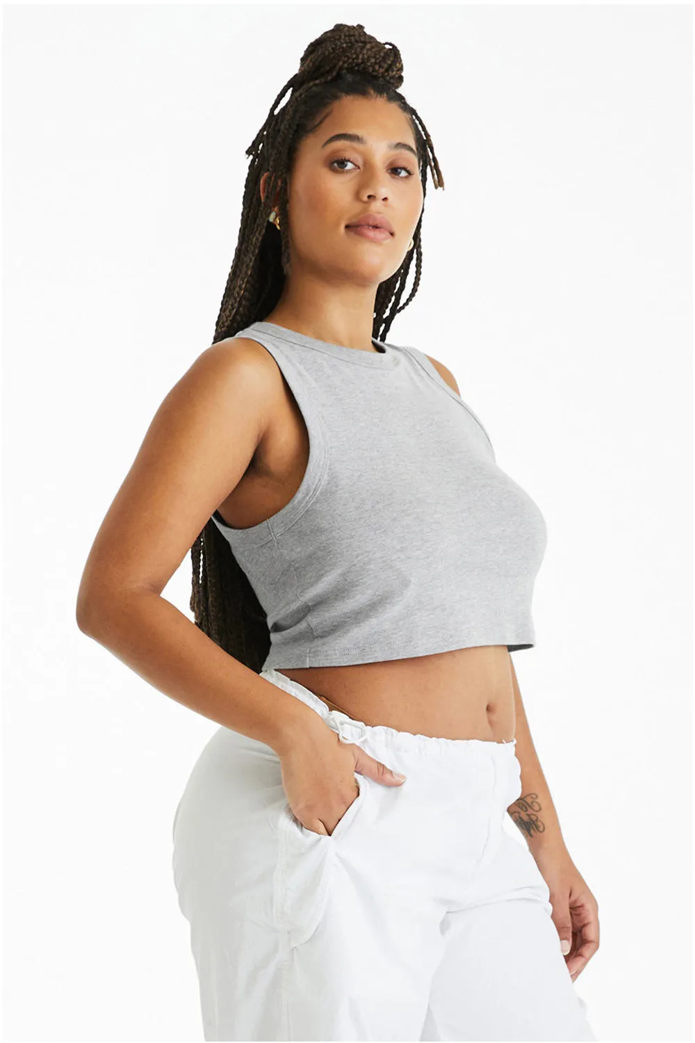 Bella   Canvas Womens Micro Ribbed Muscle Crop Tank Top - Heather Grey