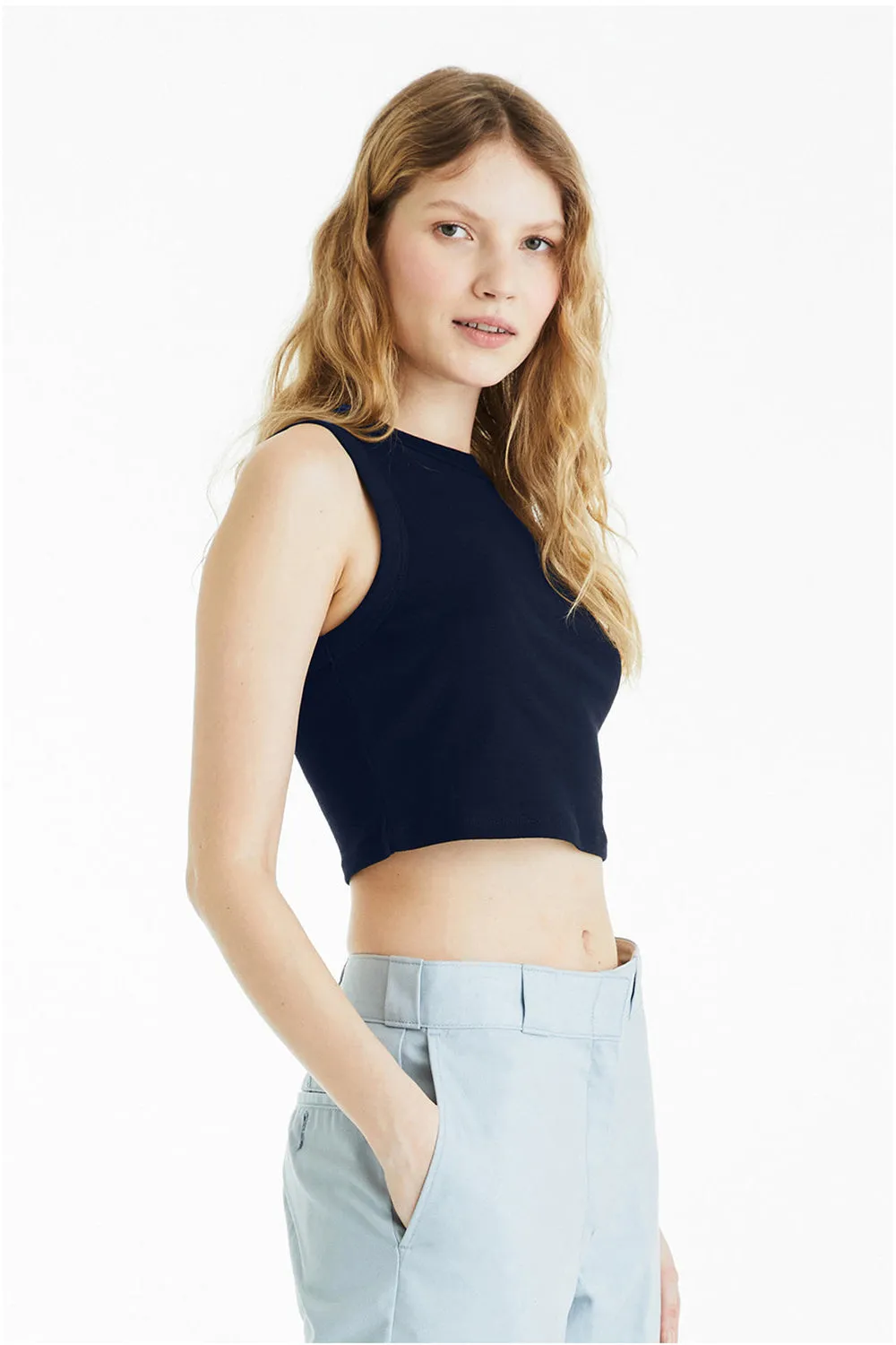 Bella   Canvas Womens Micro Ribbed Muscle Crop Tank Top - Navy Blue