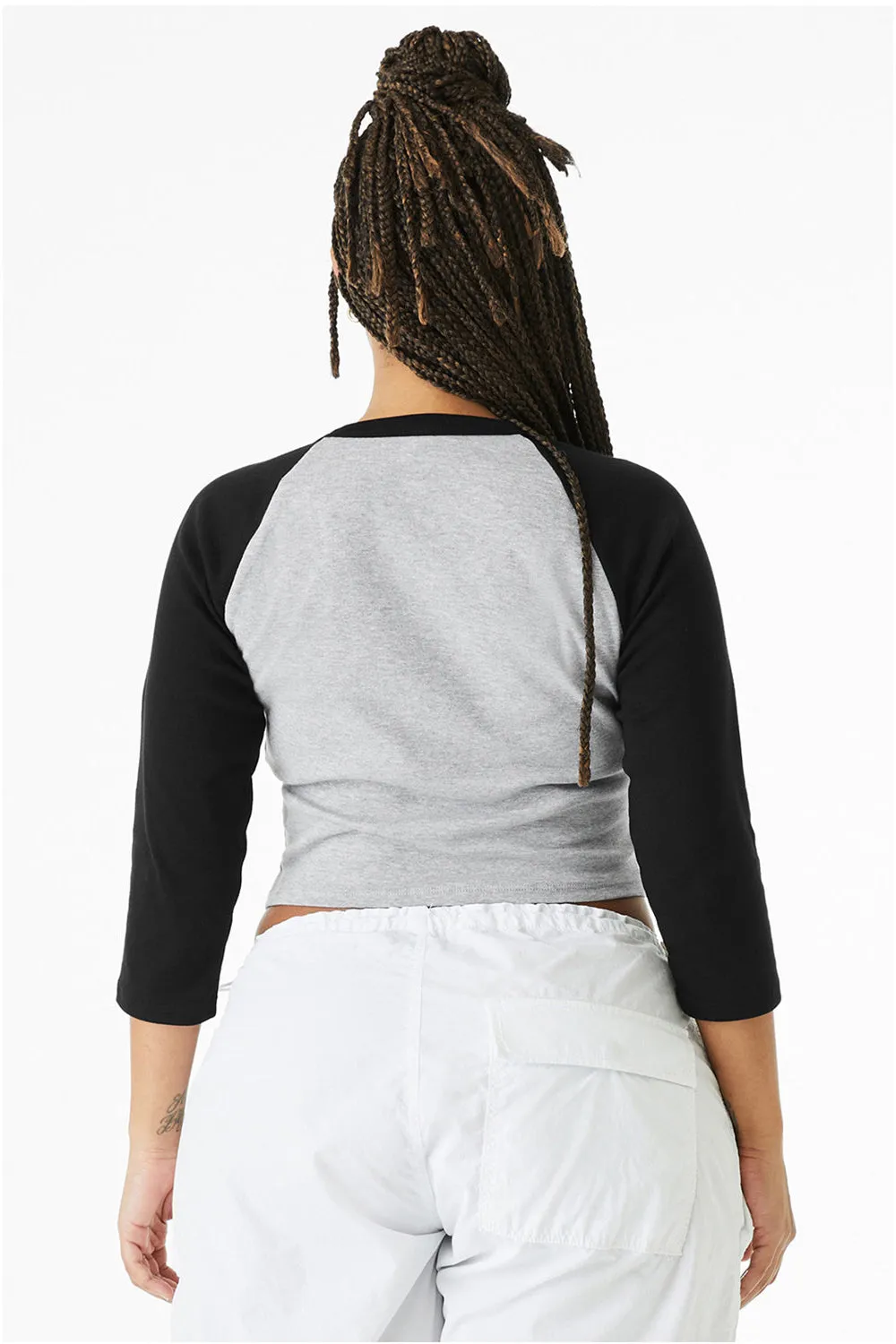 Bella   Canvas Womens Micro Ribbed Raglan 3/4 Sleeve Crewneck Baby T-Shirt - Heather Grey/Black