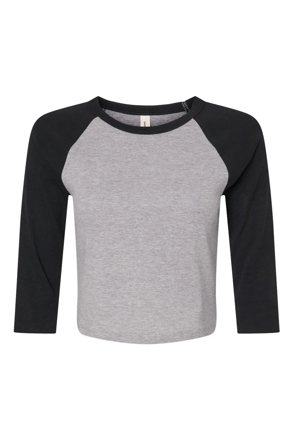 Bella   Canvas Womens Micro Ribbed Raglan 3/4 Sleeve Crewneck Baby T-Shirt - Heather Grey/Black
