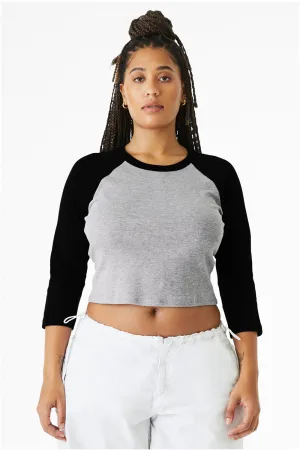 Bella   Canvas Womens Micro Ribbed Raglan 3/4 Sleeve Crewneck Baby T-Shirt - Heather Grey/Black