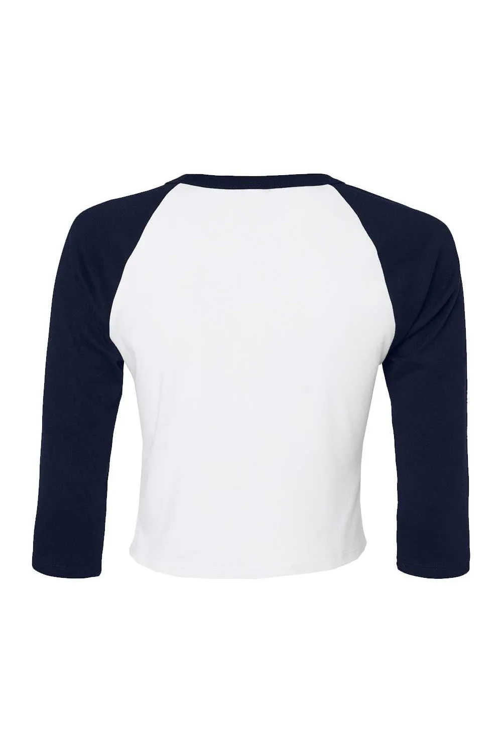 Bella   Canvas Womens Micro Ribbed Raglan 3/4 Sleeve Crewneck Baby T-Shirt - White/Navy Blue