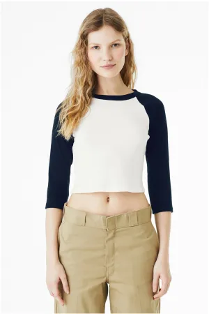 Bella   Canvas Womens Micro Ribbed Raglan 3/4 Sleeve Crewneck Baby T-Shirt - White/Navy Blue