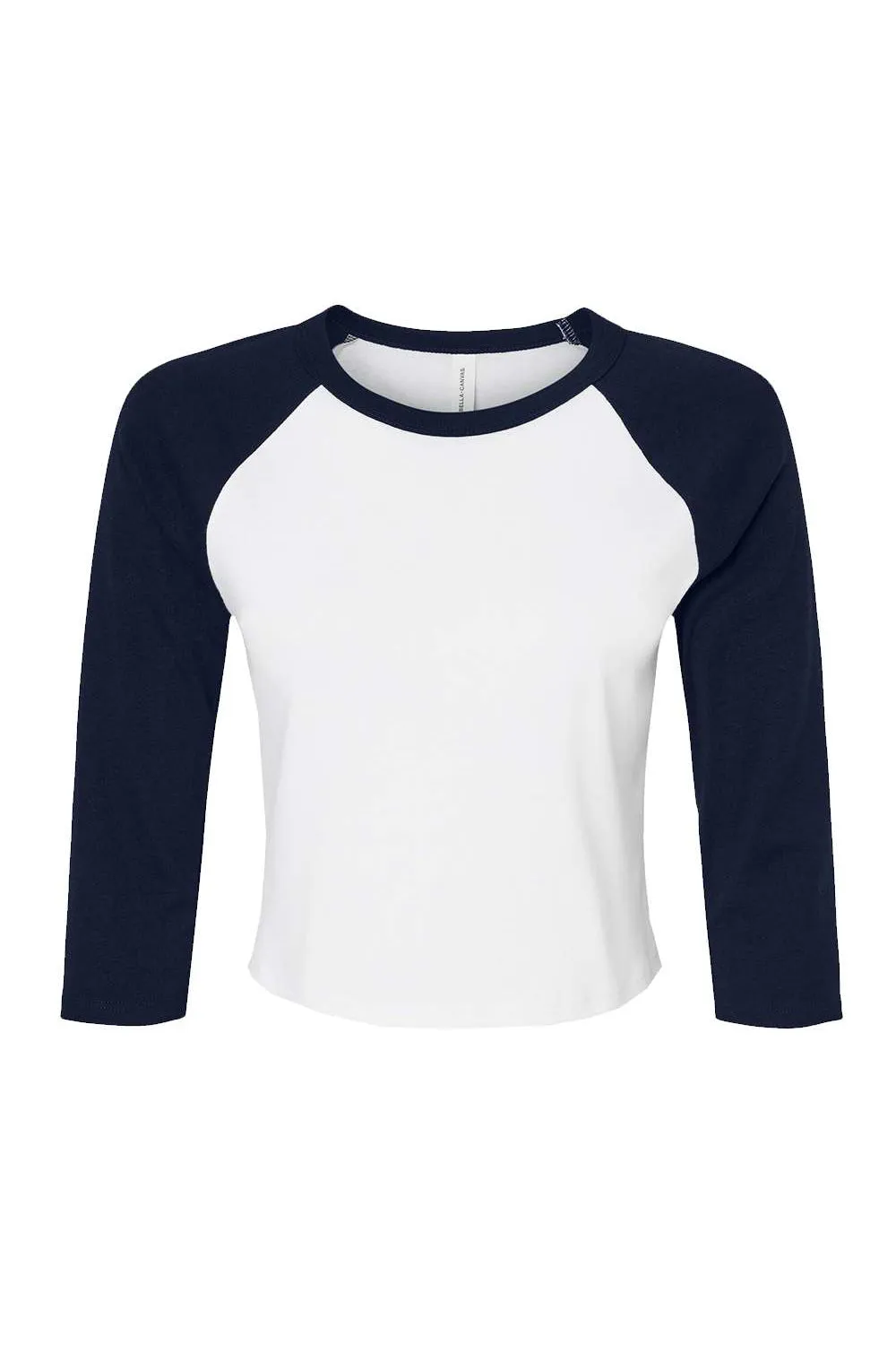 Bella   Canvas Womens Micro Ribbed Raglan 3/4 Sleeve Crewneck Baby T-Shirt - White/Navy Blue