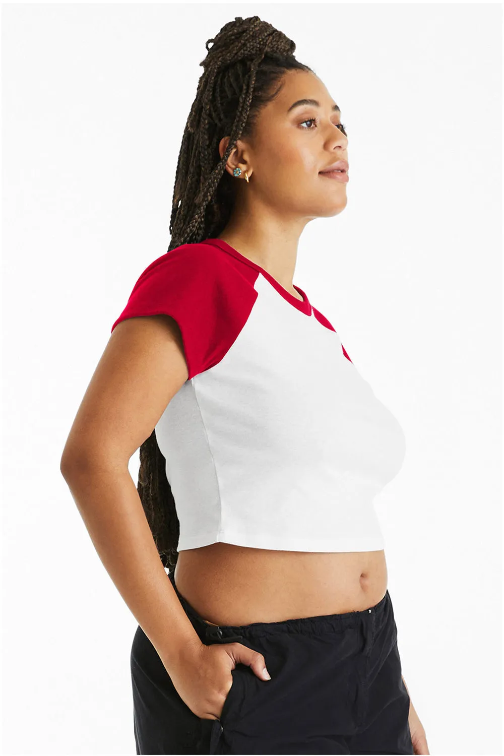 Bella   Canvas Womens Micro Ribbed Raglan Short Sleeve Crewneck Baby T-Shirt - White/Red