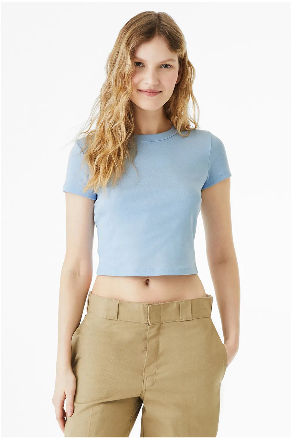 Bella   Canvas Womens Micro Ribbed Short Sleeve Crewneck Baby T-Shirt - Baby Blue