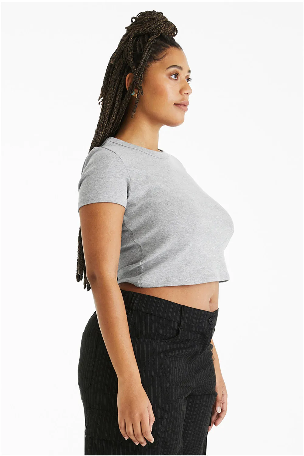 Bella   Canvas Womens Micro Ribbed Short Sleeve Crewneck Baby T-Shirt - Heather Grey
