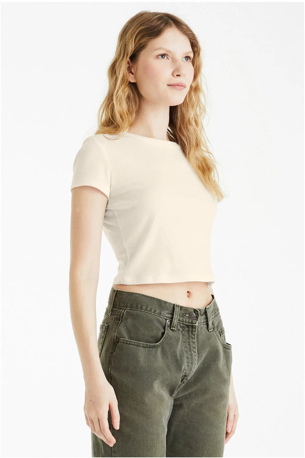 Bella   Canvas Womens Micro Ribbed Short Sleeve Crewneck Baby T-Shirt - Natural