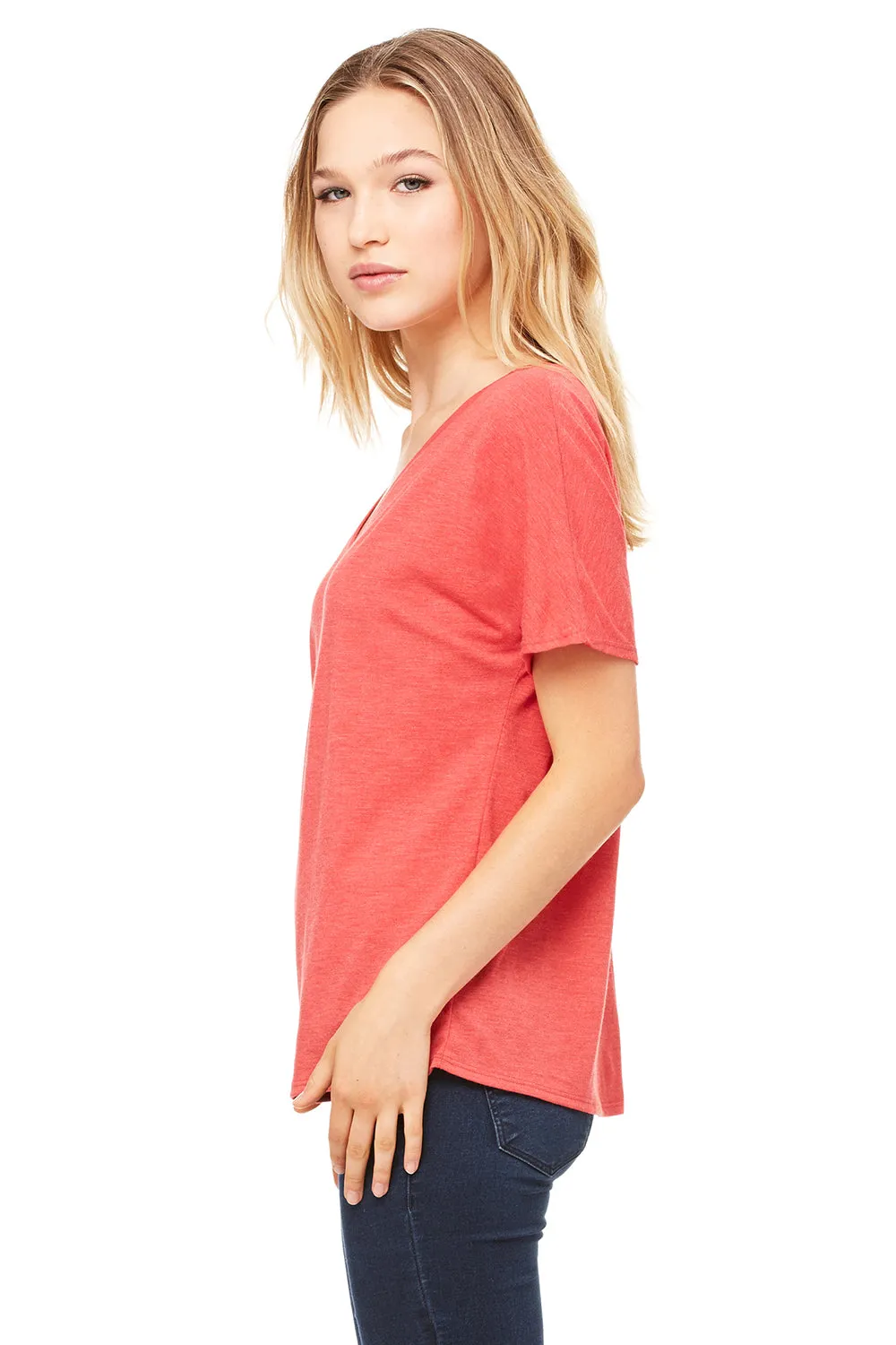 Bella   Canvas Womens Slouchy Short Sleeve V-Neck T-Shirt - Red Triblend