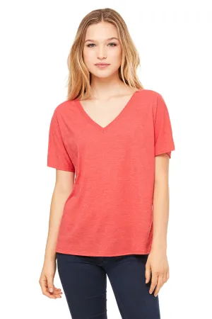Bella   Canvas Womens Slouchy Short Sleeve V-Neck T-Shirt - Red Triblend