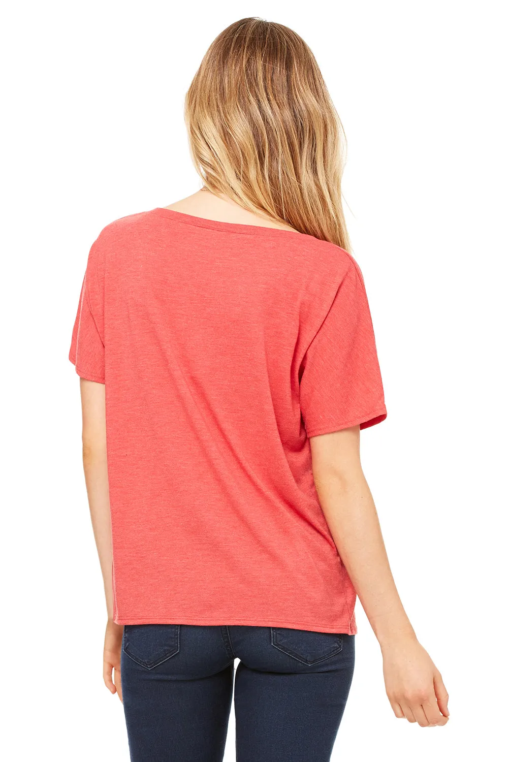 Bella   Canvas Womens Slouchy Short Sleeve V-Neck T-Shirt - Red Triblend