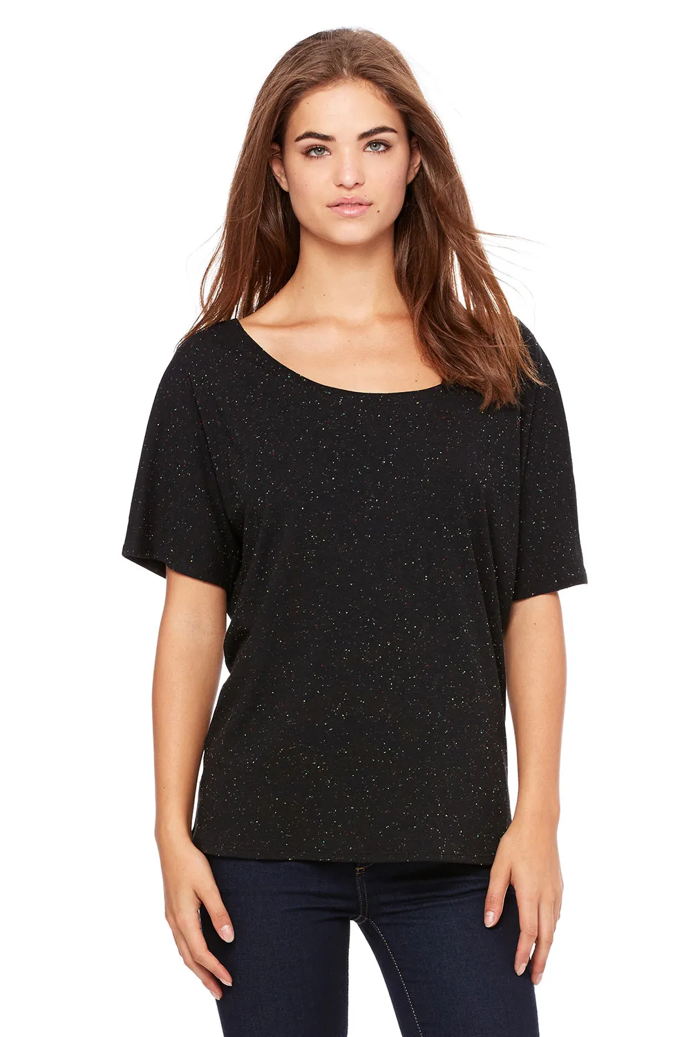 Bella   Canvas Womens Slouchy Short Sleeve Wide Neck T-Shirt - Black Speckled