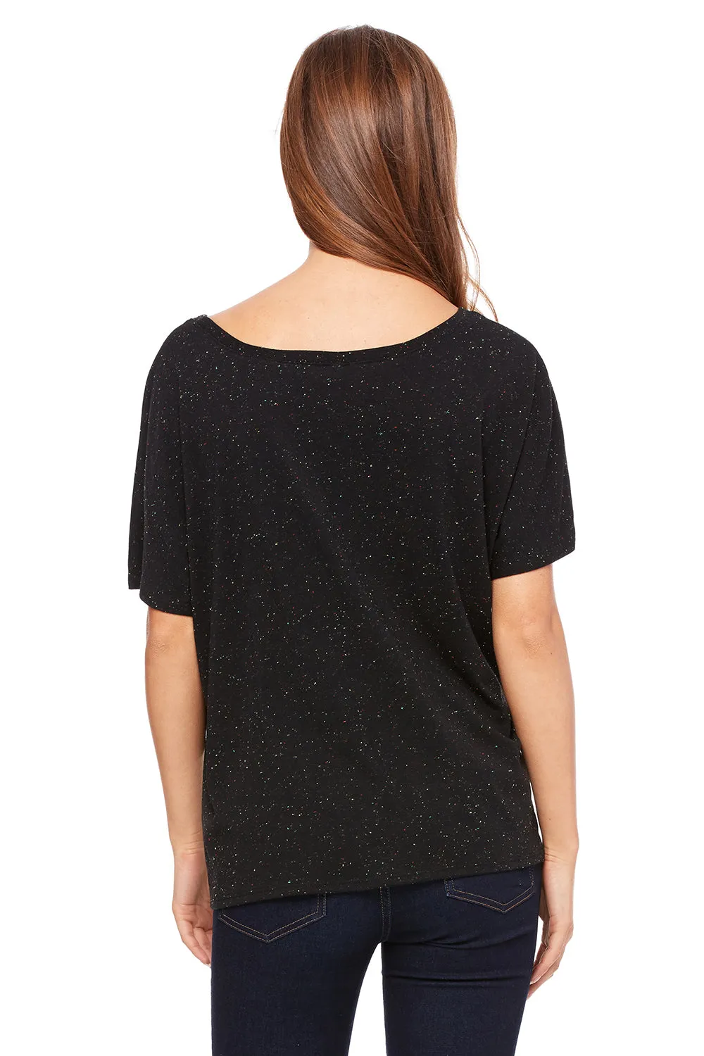 Bella   Canvas Womens Slouchy Short Sleeve Wide Neck T-Shirt - Black Speckled