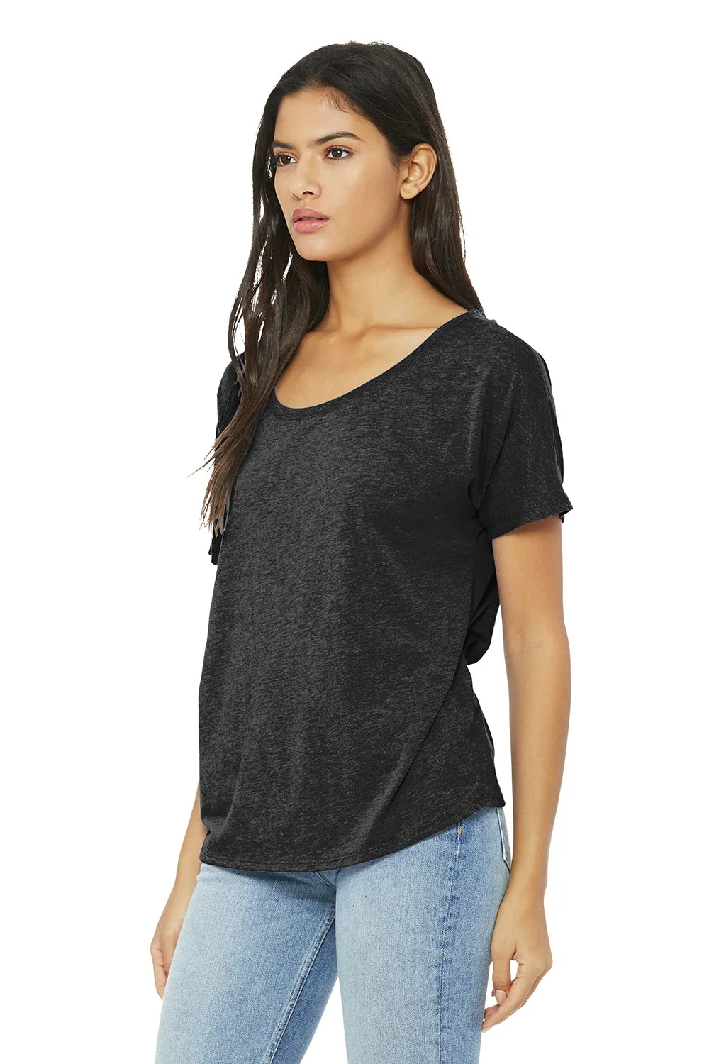 Bella   Canvas Womens Slouchy Short Sleeve Wide Neck T-Shirt - Charcoal Black Triblend - Closeout
