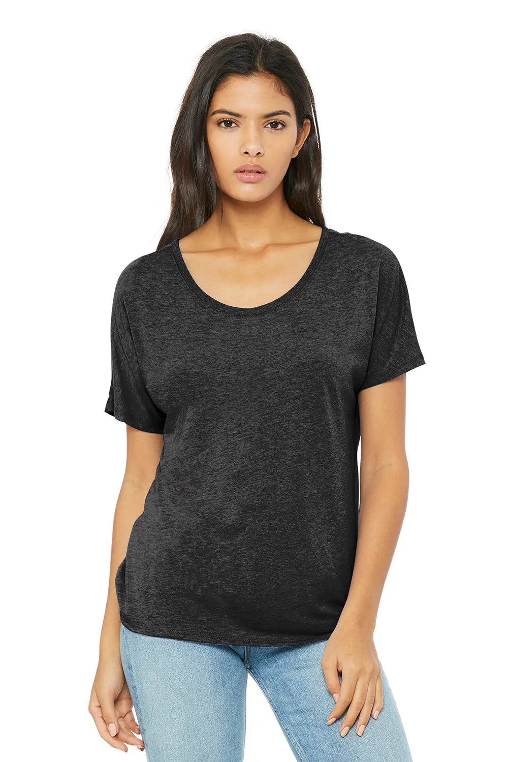 Bella   Canvas Womens Slouchy Short Sleeve Wide Neck T-Shirt - Charcoal Black Triblend - Closeout