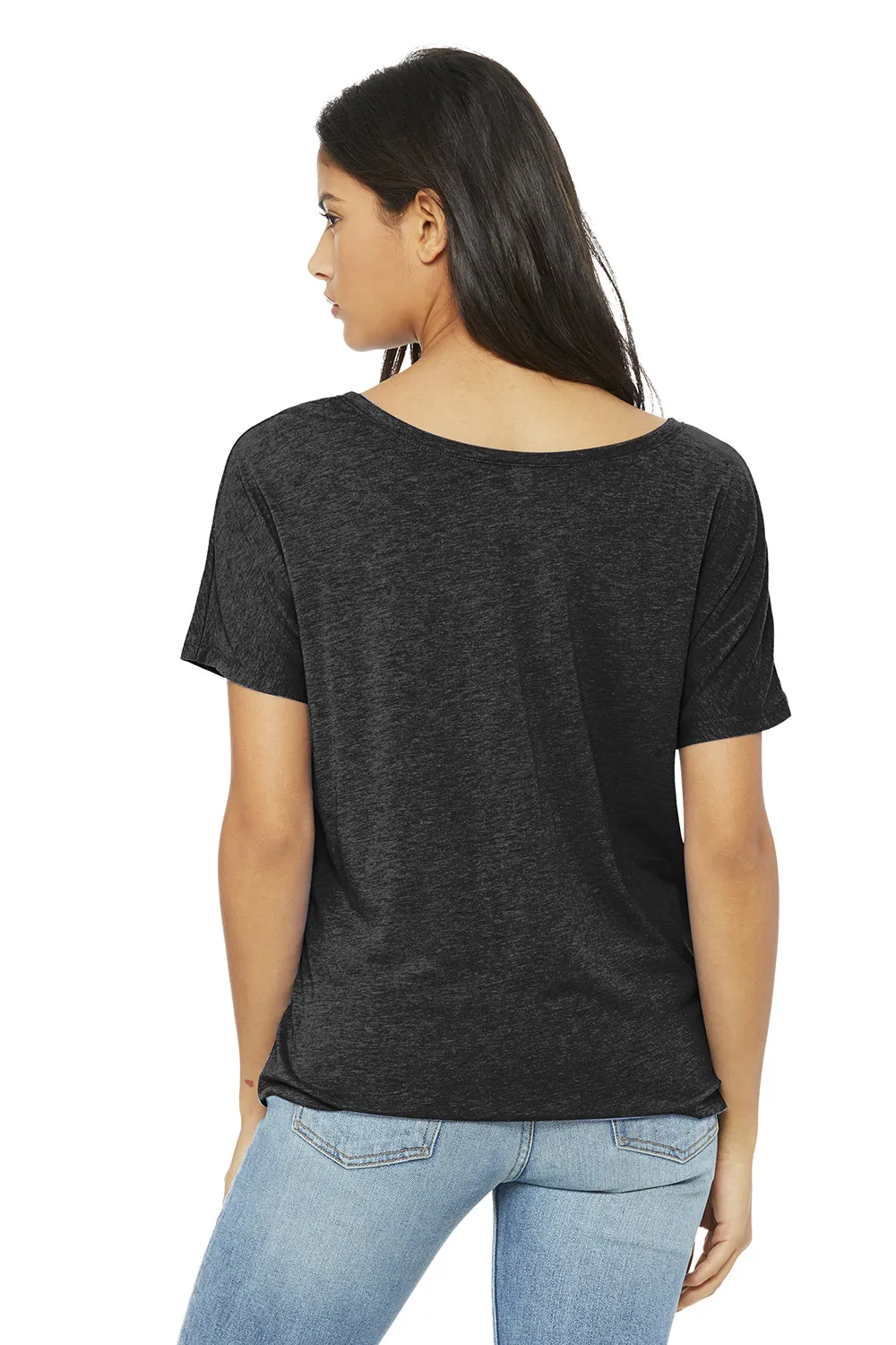 Bella   Canvas Womens Slouchy Short Sleeve Wide Neck T-Shirt - Charcoal Black Triblend - Closeout