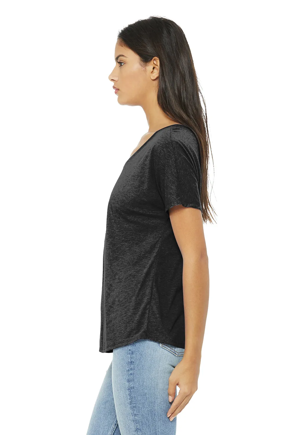 Bella   Canvas Womens Slouchy Short Sleeve Wide Neck T-Shirt - Charcoal Black Triblend - Closeout