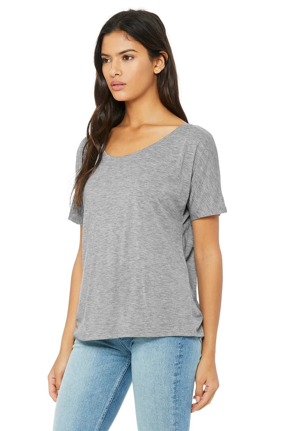 Bella   Canvas Womens Slouchy Short Sleeve Wide Neck T-Shirt - Heather Grey