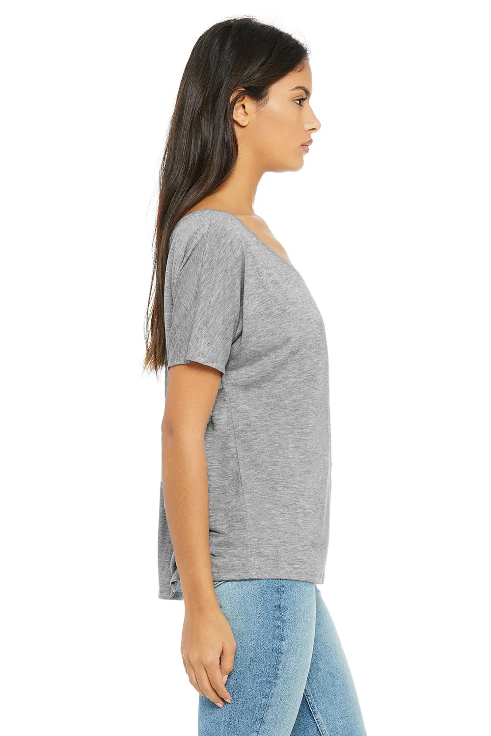 Bella   Canvas Womens Slouchy Short Sleeve Wide Neck T-Shirt - Heather Grey