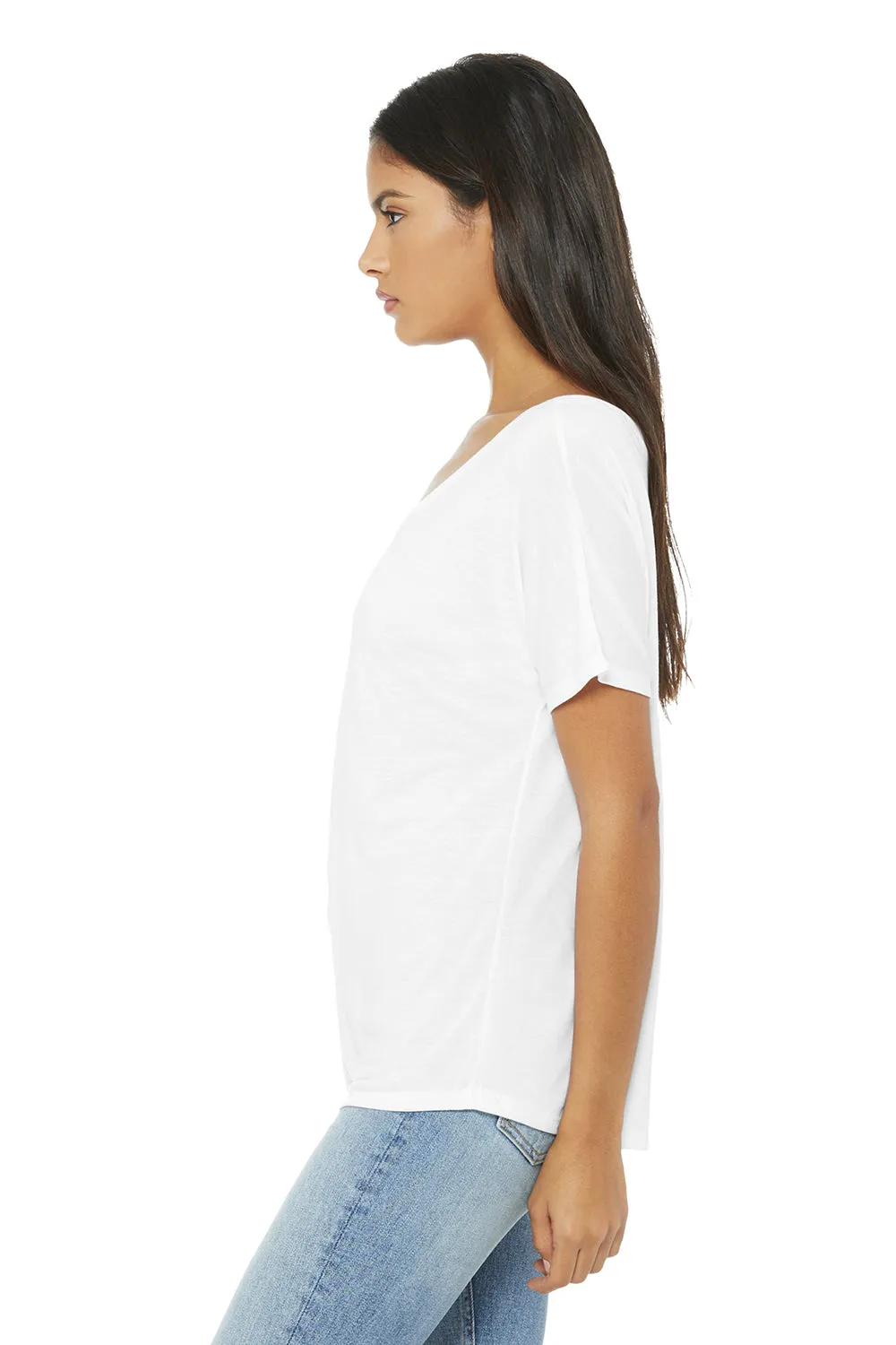 Bella   Canvas Womens Slouchy Short Sleeve Wide Neck T-Shirt - White