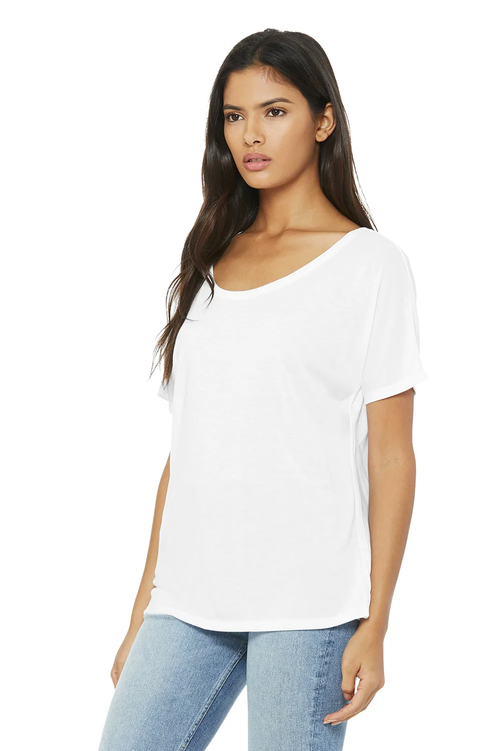 Bella   Canvas Womens Slouchy Short Sleeve Wide Neck T-Shirt - White