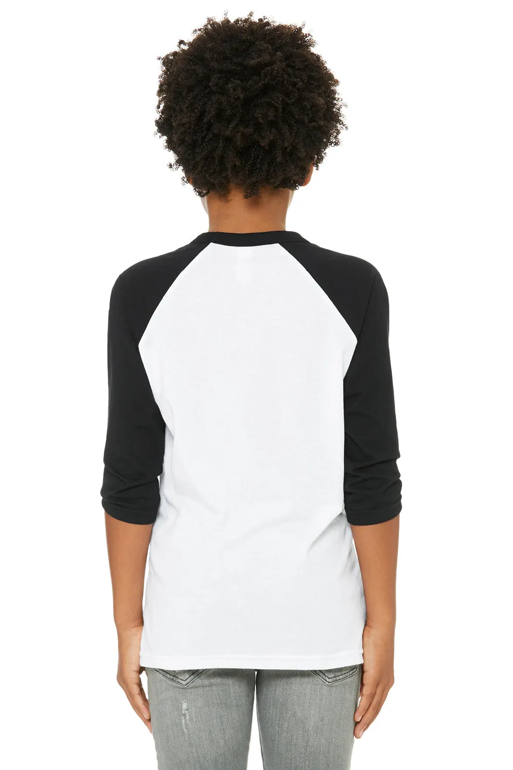Bella   Canvas Youth 3/4 Sleeve Crewneck T-Shirt - White/Black