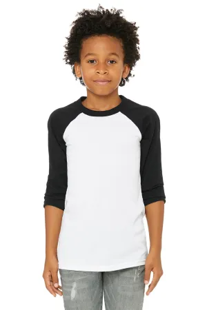 Bella   Canvas Youth 3/4 Sleeve Crewneck T-Shirt - White/Black