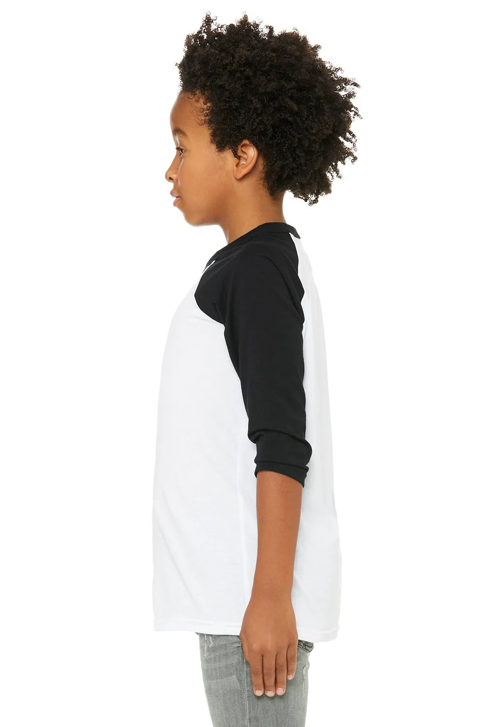 Bella   Canvas Youth 3/4 Sleeve Crewneck T-Shirt - White/Black
