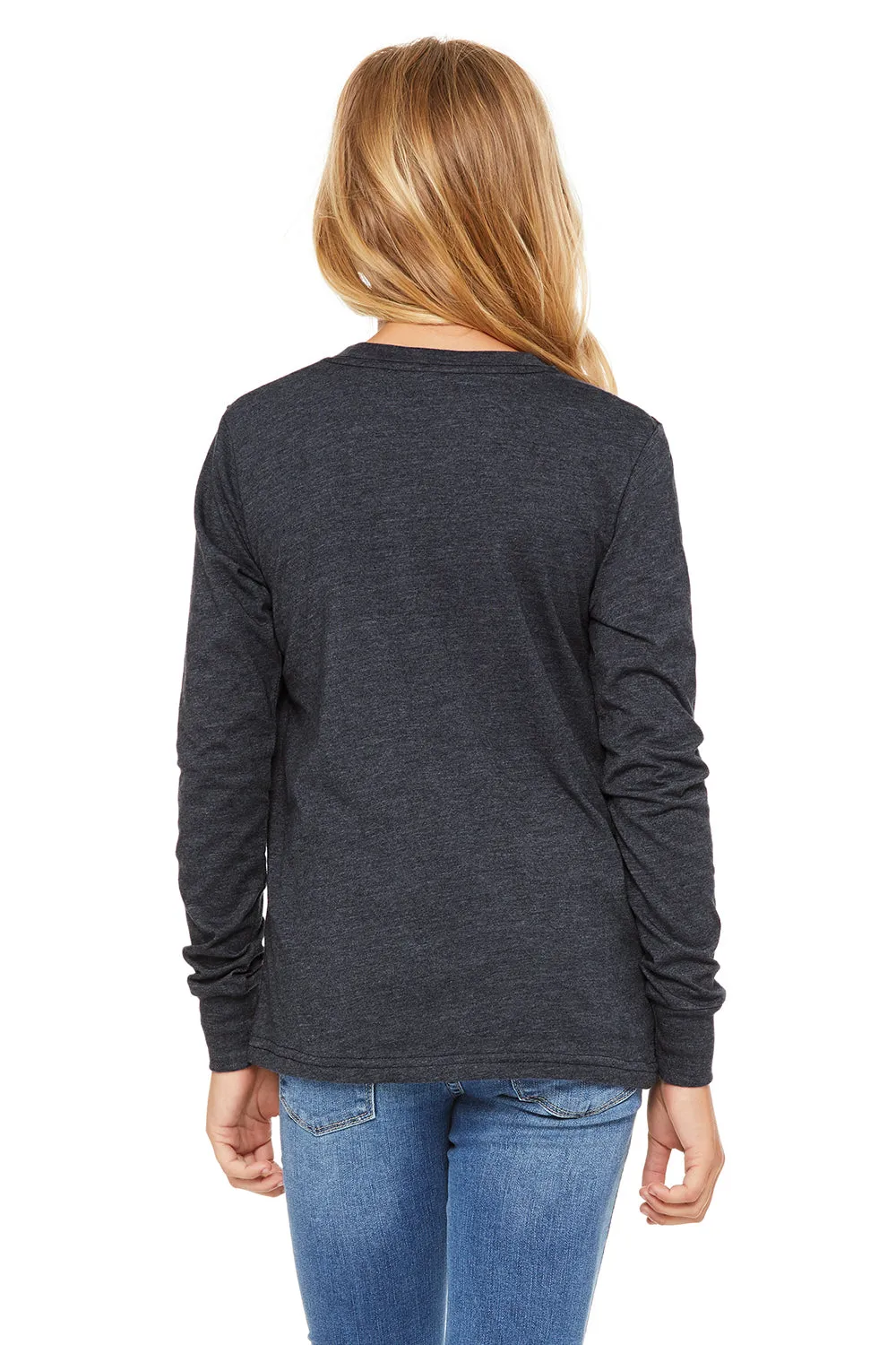 Bella   Canvas Youth Jersey Long Sleeve Crewneck T-Shirt - Heather Navy Blue