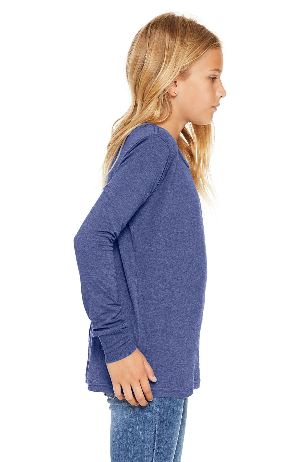 Bella   Canvas Youth Jersey Long Sleeve Crewneck T-Shirt - True Royal Blue Triblend