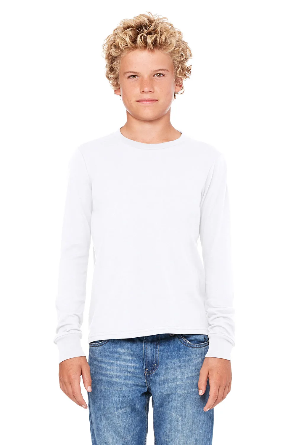Bella   Canvas Youth Jersey Long Sleeve Crewneck T-Shirt - White