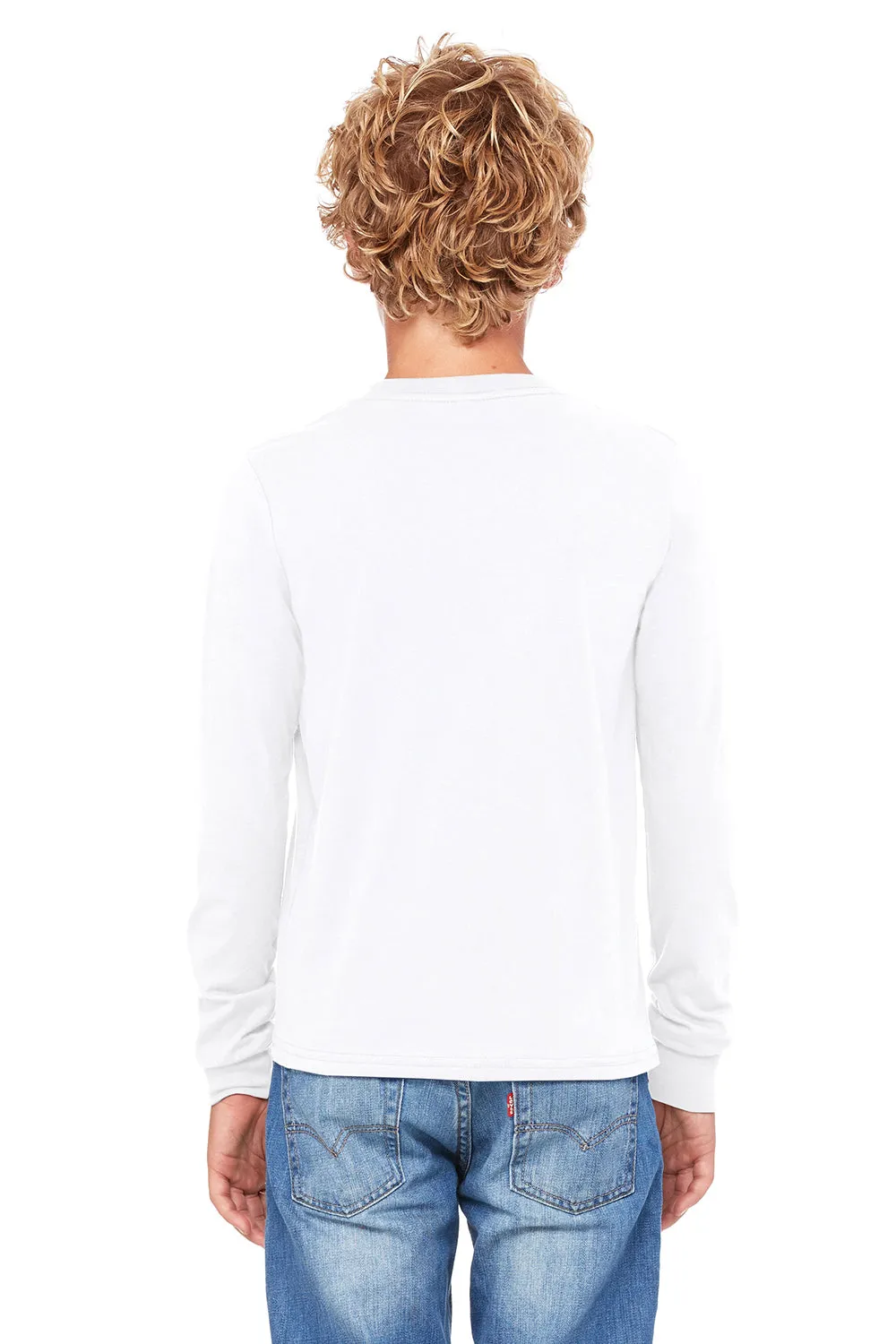 Bella   Canvas Youth Jersey Long Sleeve Crewneck T-Shirt - White