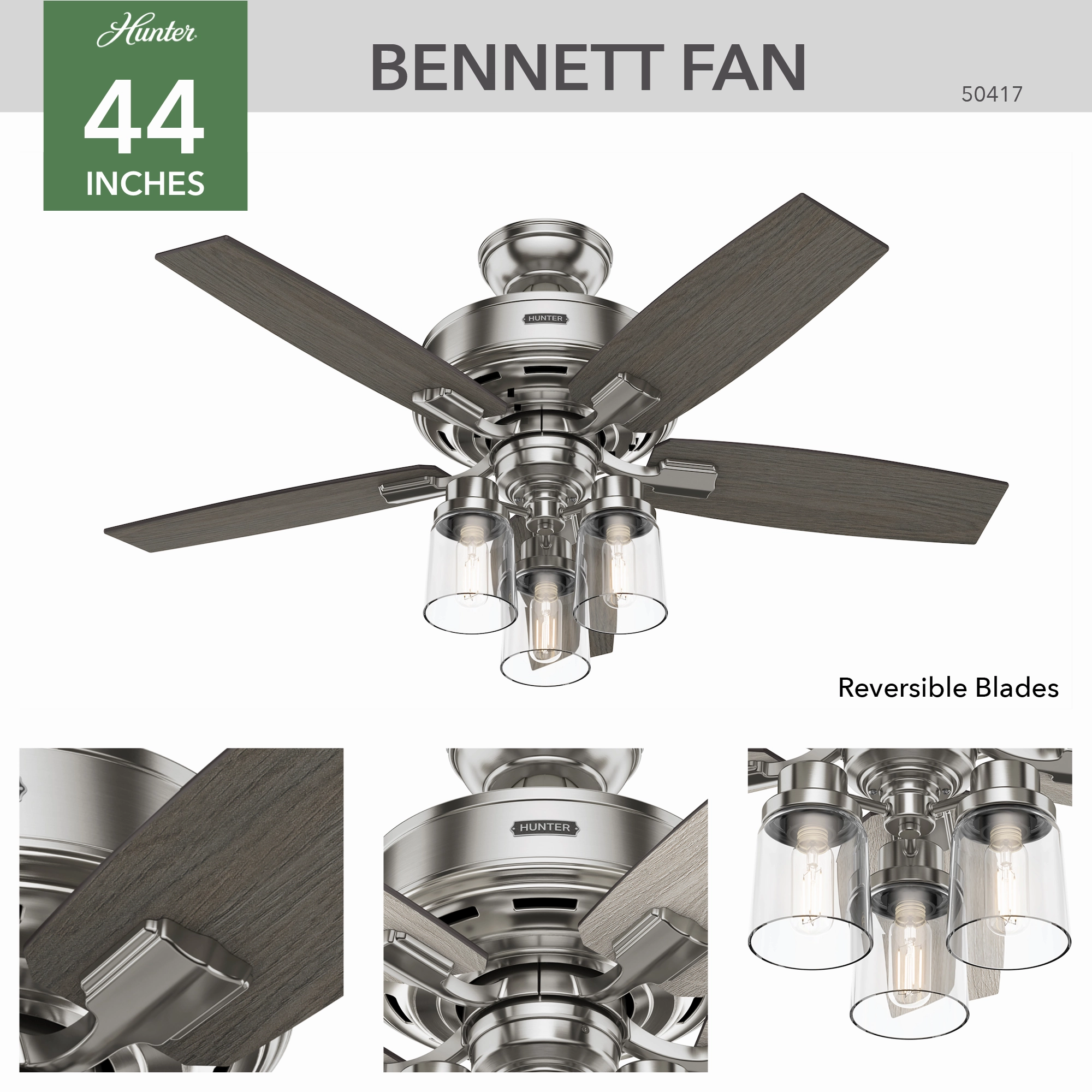 Bennett 44"Ceiling Fan Brushed Nickel
