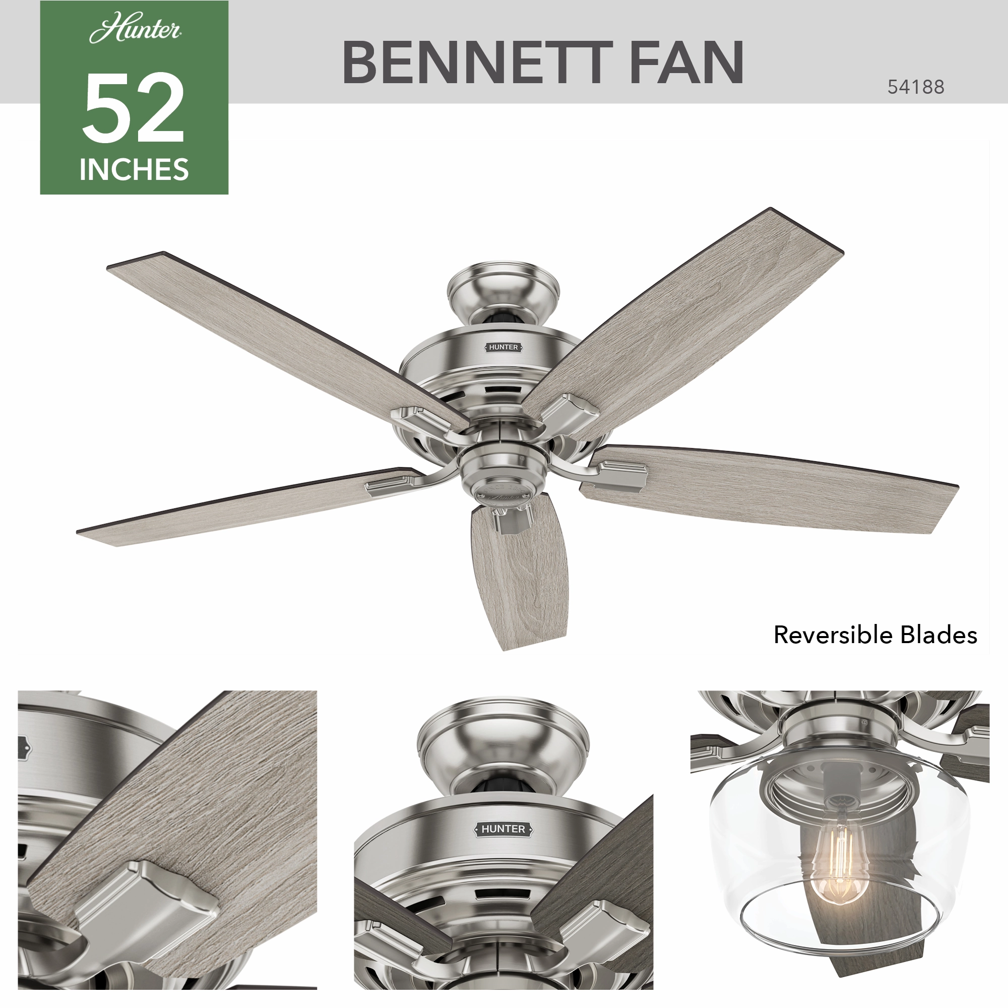 Bennett 52"Ceiling Fan Brushed Nickel