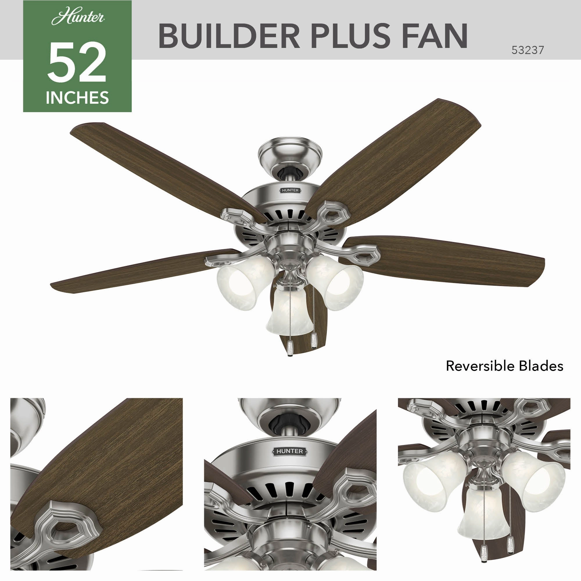 Builder 52"Ceiling Fan Brushed Nickel
