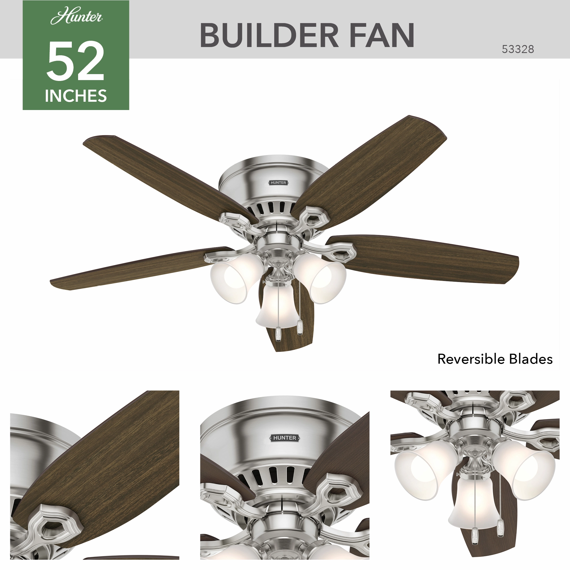 Builder 52"Ceiling Fan Brushed Nickel