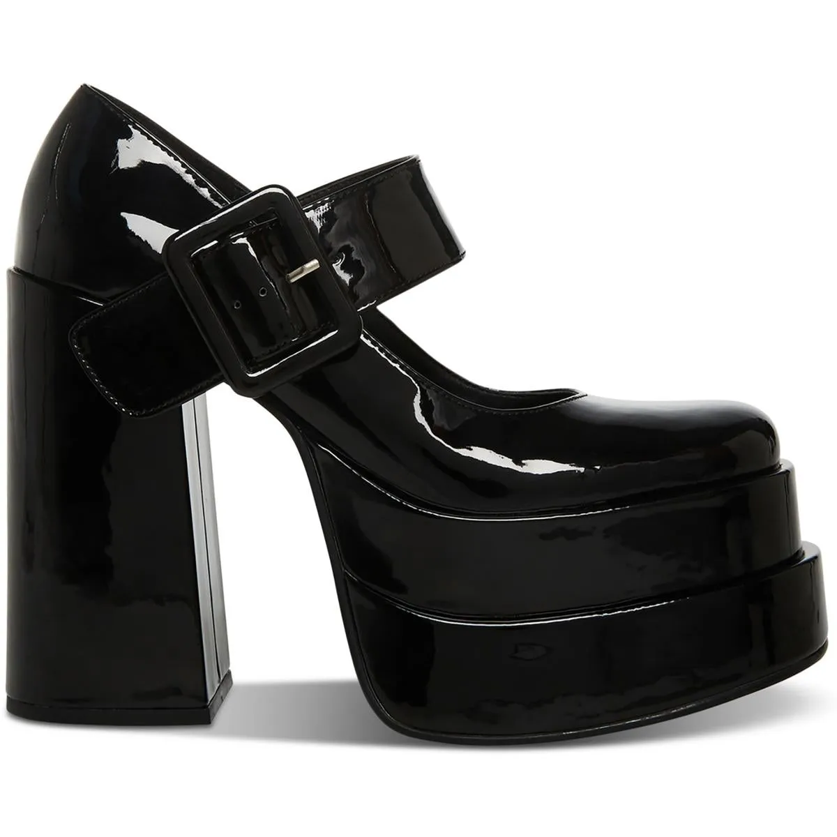 Carly Womens Patent Stacked Heel Mary Jane Heels