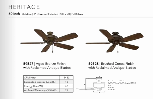 Casablanca Heritage 60" Outdoor Pull Chain Ceiling Fan