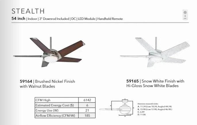 Casablanca Stealth 54" Indoor DC Ceiling Fan with 16W LED and Remote