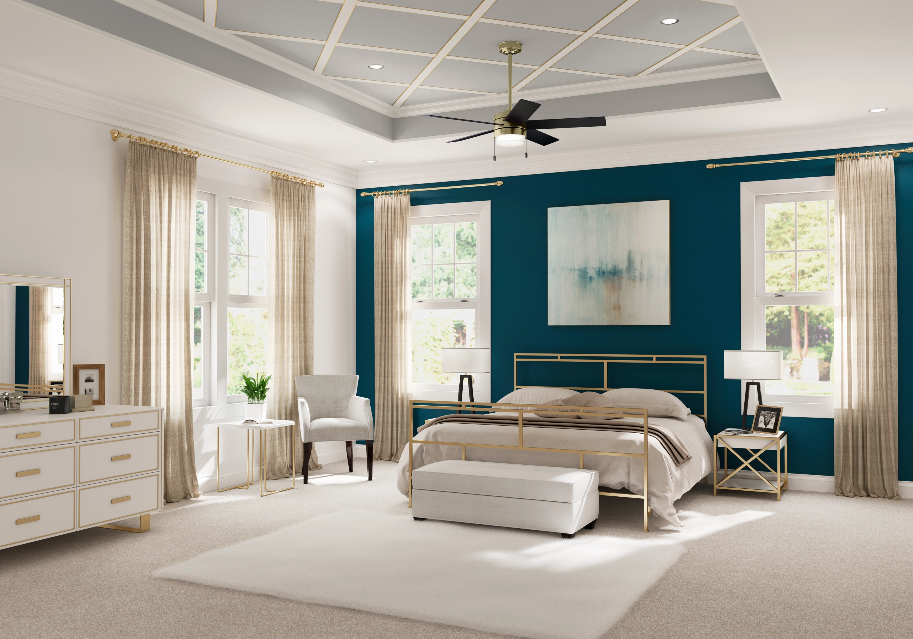 Claudette 52"Ceiling Fan Modern Brass