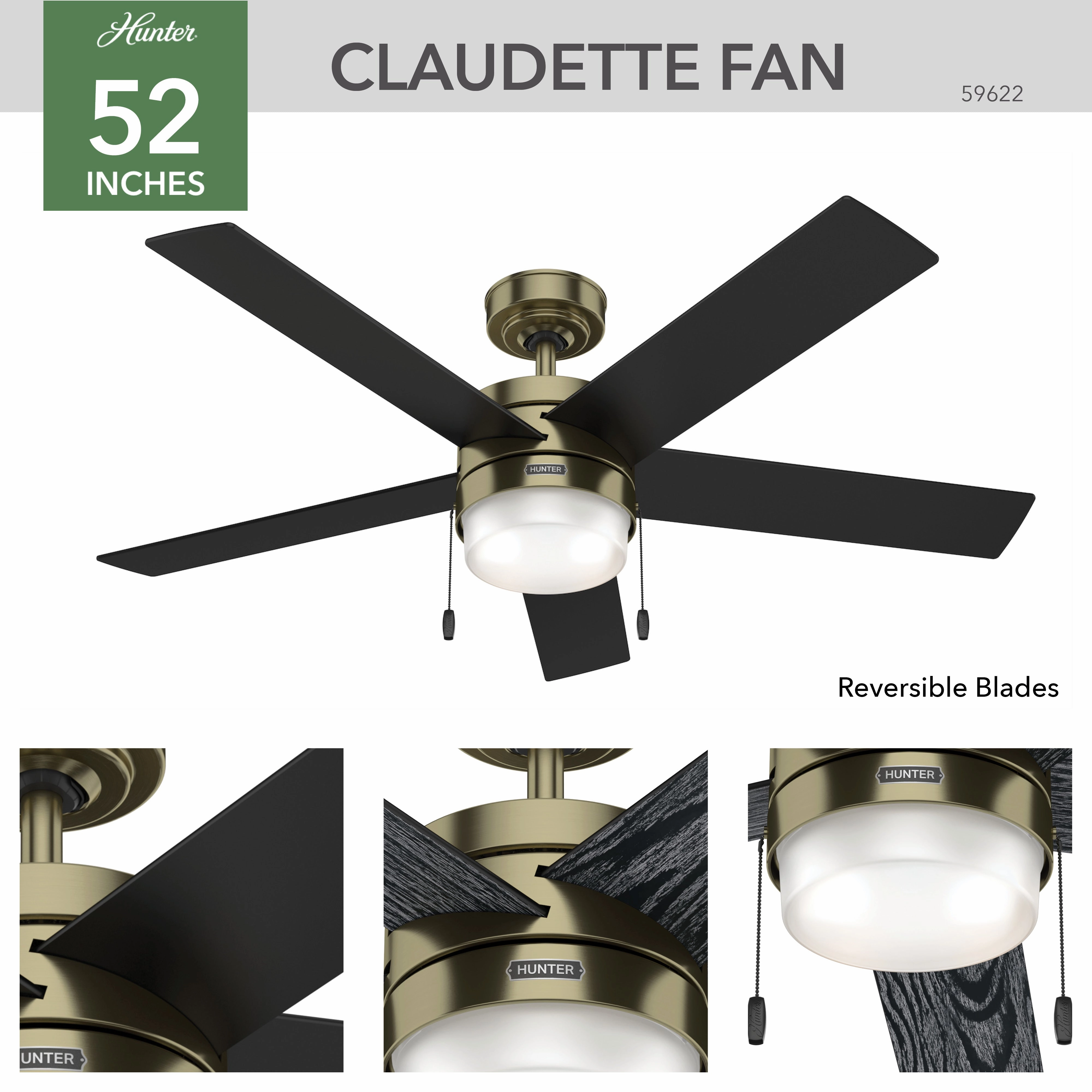 Claudette 52"Ceiling Fan Modern Brass