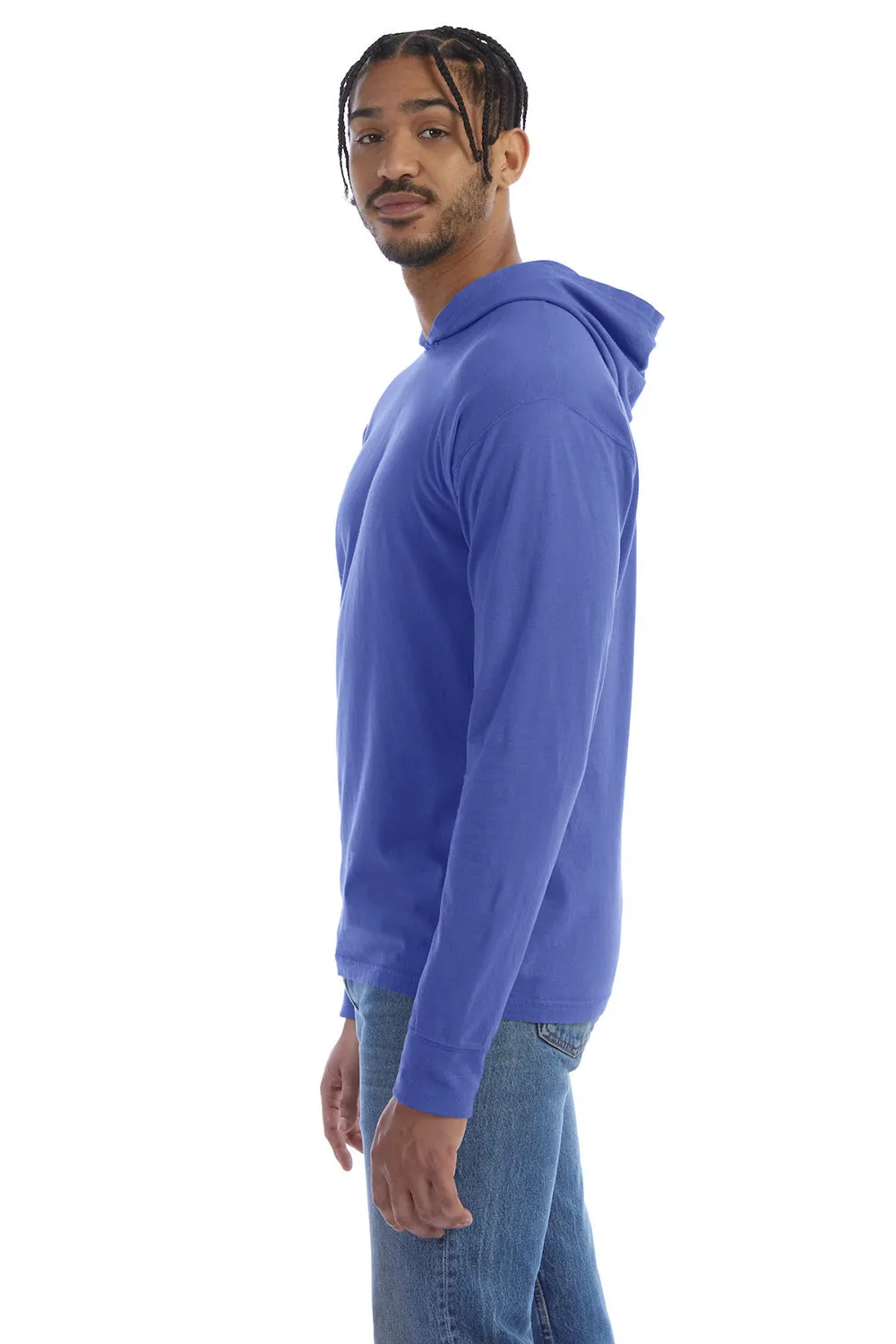 ComfortWash By Hanes Mens Jersey Long Sleeve Hooded T-Shirt Hoodie - Deep Forte Blue  Buy at Clothing Comfortwash-By-Hanes