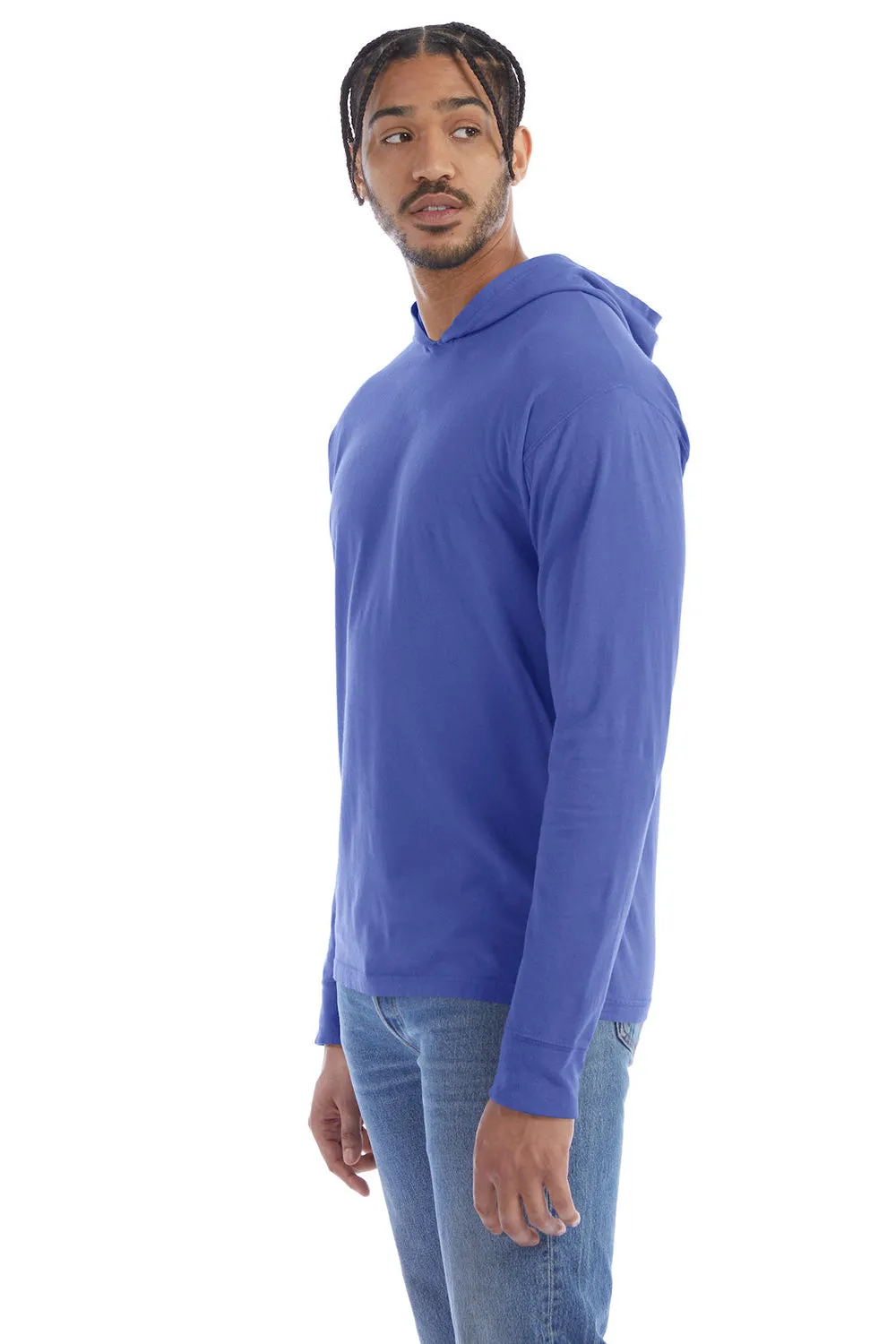ComfortWash By Hanes Mens Jersey Long Sleeve Hooded T-Shirt Hoodie - Deep Forte Blue  Buy at Clothing Comfortwash-By-Hanes