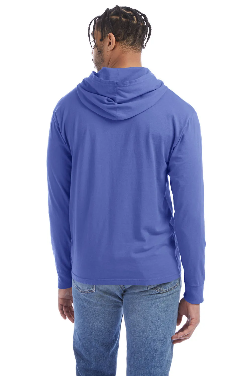 ComfortWash By Hanes Mens Jersey Long Sleeve Hooded T-Shirt Hoodie - Deep Forte Blue  Buy at Clothing Comfortwash-By-Hanes