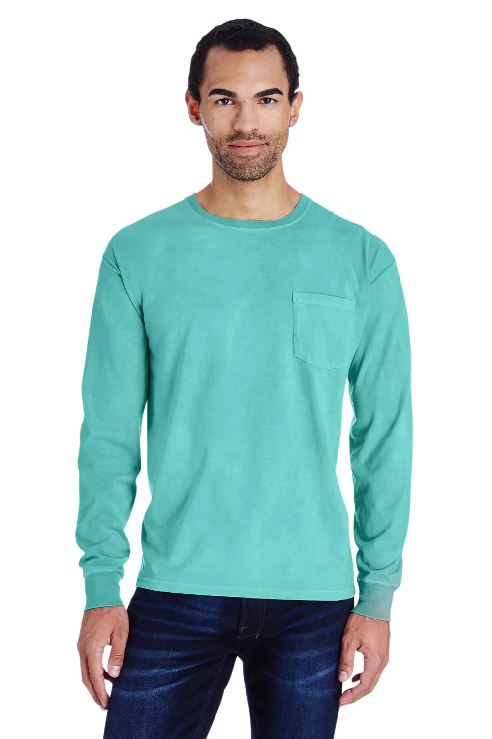 ComfortWash By Hanes Mens Long Sleeve Crewneck T-Shirt w/ Pocket - Mint Green  Buy at Clothing Comfortwash-By-Hanes