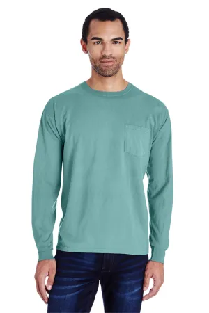 ComfortWash By Hanes Mens Long Sleeve Crewneck T-Shirt w/ Pocket - Spanish Moss Green  Buy at Clothing Comfortwash-By-Hanes