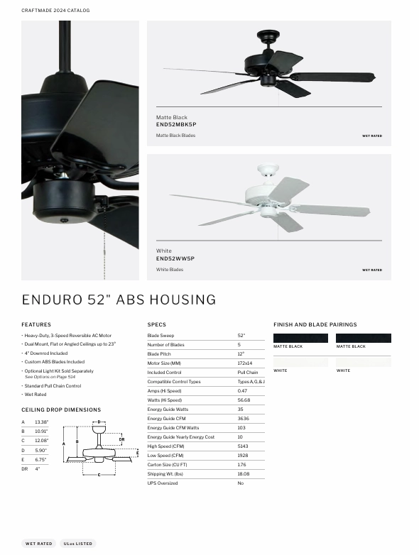 Craftmade Enduro 52" Outdoor Pull Chain Ceiling Fan